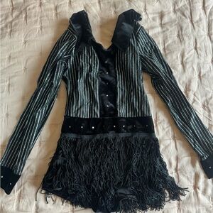Black and Silver Striped Fringe Dress bodysuit Dance Costume